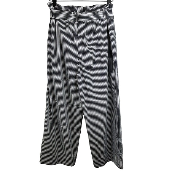 H&M Sz 6 Navy and White Striped Wide Straight Leg Trousers With Paperbag Waist - Picture 5 of 9
